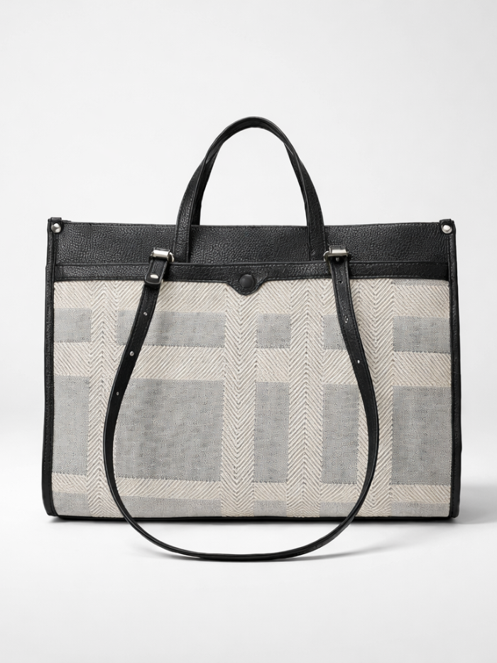Premium Canvas & PU Leather Office Black Travel Tote Bag for Women