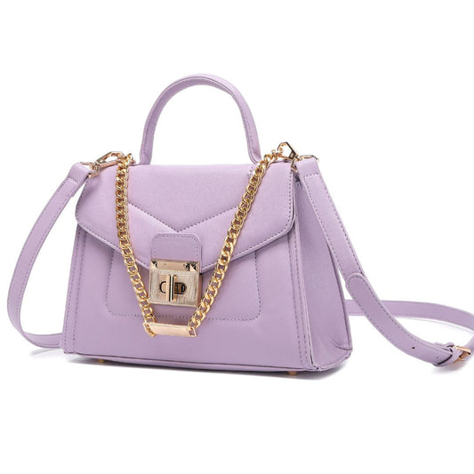 ELEGANT PURPLE LOCK CHAIN STRUCTURED HANDBAG