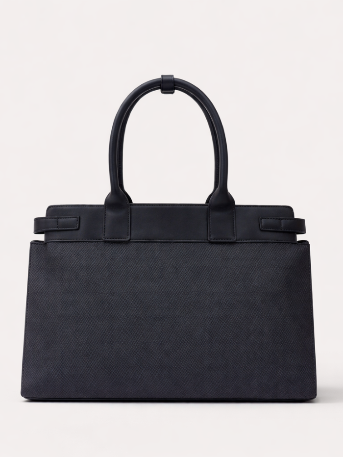 Women's Premium Jute & PU Leather Black Structured Tote Bag