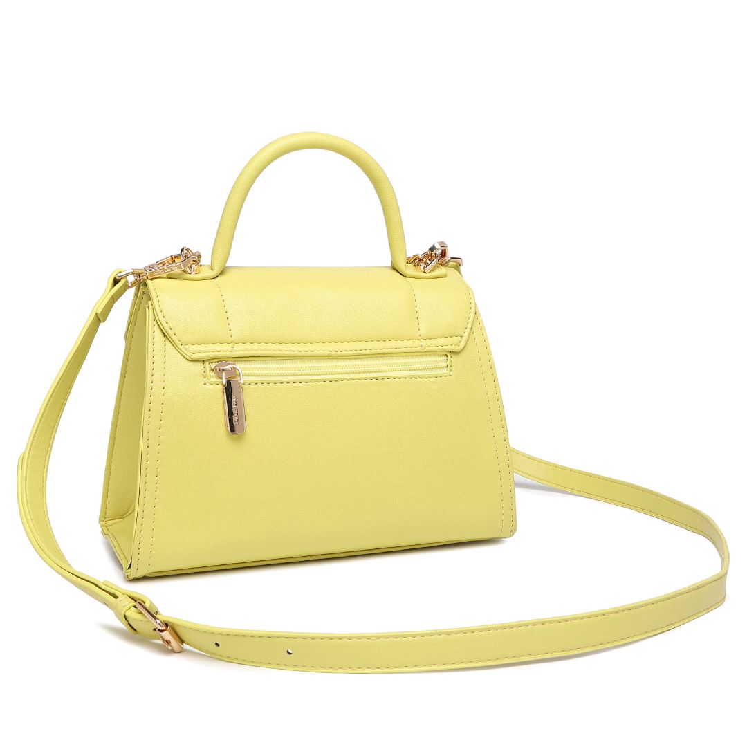 ELEGANT YELLOW LOCK CHAIN STRUCTURED HANDBAG