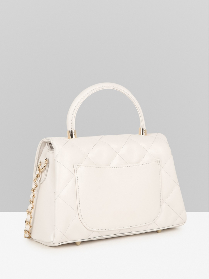 QUILTED STUDDED OFF WHITE LUXE TOP HANDLE HANDBAG
