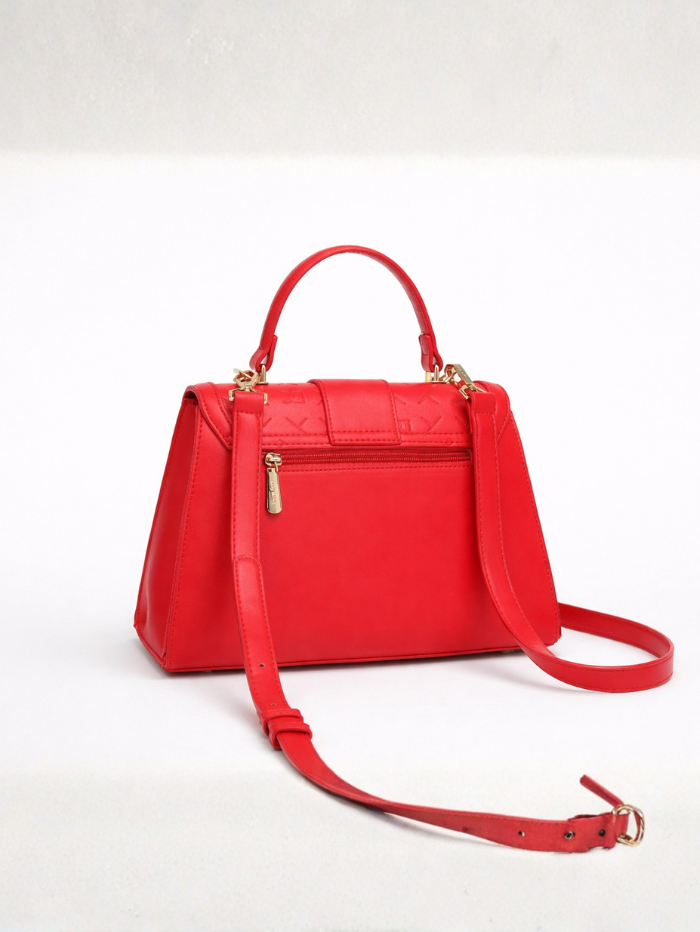 Stylish Embossed Red Chain Lock Top Handle Sling Bag for Women