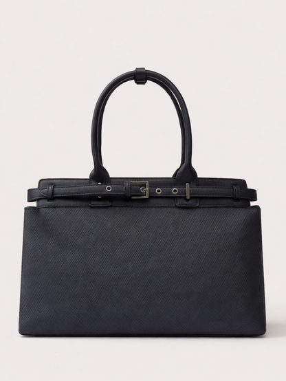 Women's Premium Jute & PU Leather Black Structured Tote Bag