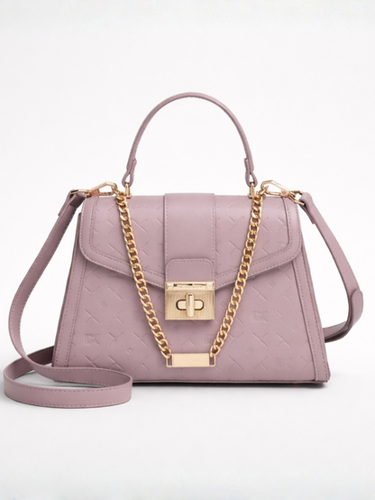 Stylish Embossed purple Chain Lock Top Handle Sling Bag for Women