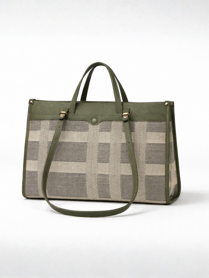 Premium Canvas & PU Leather Office Green Travel Tote Bag for Women
