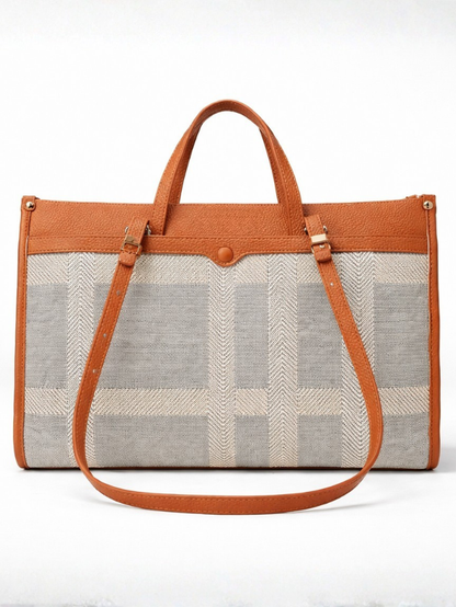 Premium Canvas & PU Leather Office Tan Travel Tote Bag for Women