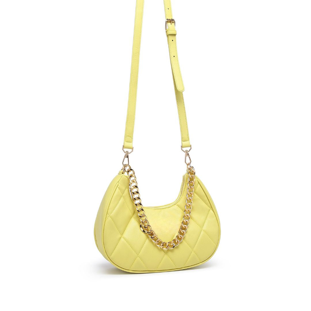 QUILTED LUXE YELLOW CHAIN SHOULDER BAG