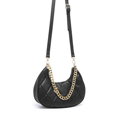 QUILTED LUXE BLACK CHAIN SHOULDER BAG