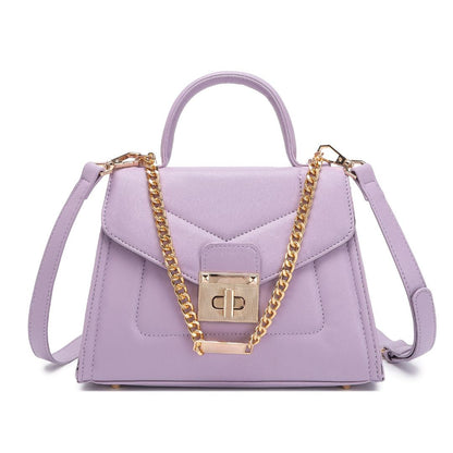 ELEGANT PURPLE LOCK CHAIN STRUCTURED HANDBAG