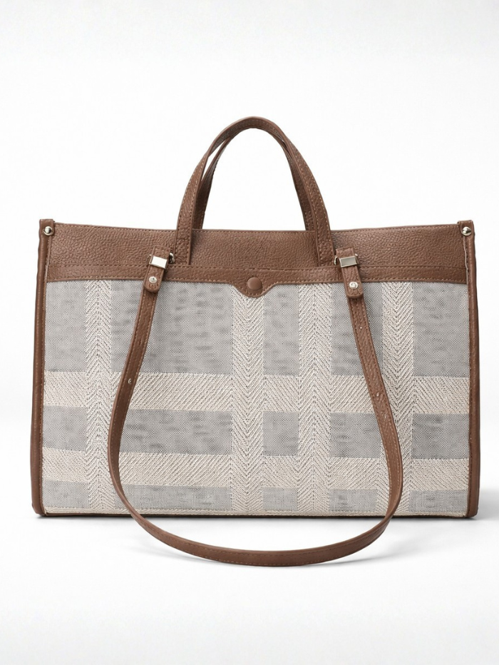 Premium Canvas & PU Leather Office Coffee Travel Tote Bag for Women