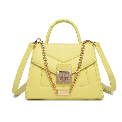 ELEGANT YELLOW LOCK CHAIN STRUCTURED HANDBAG