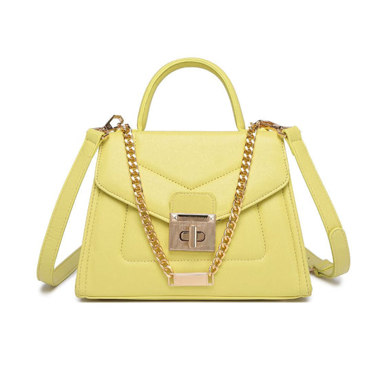 ELEGANT YELLOW LOCK CHAIN STRUCTURED HANDBAG