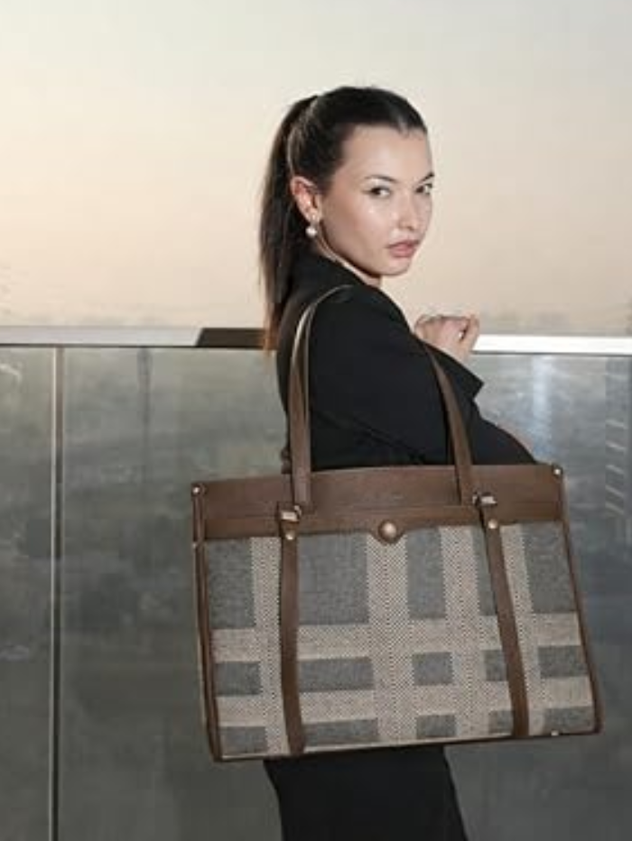 Premium Canvas & PU Leather Office Coffee Travel Tote Bag for Women