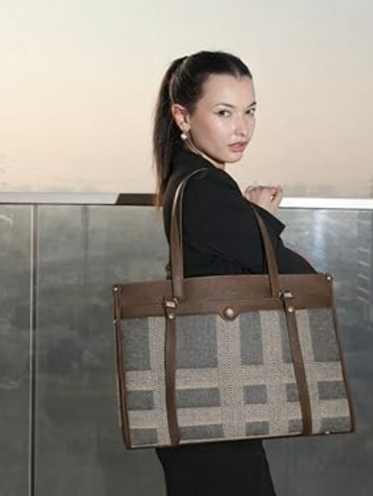 Premium Canvas & PU Leather Office Coffee Travel Tote Bag for Women