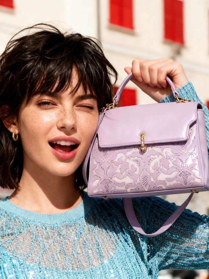 EMPORIO EMBOSSED MESSENGER B PURPLE HANDBAG