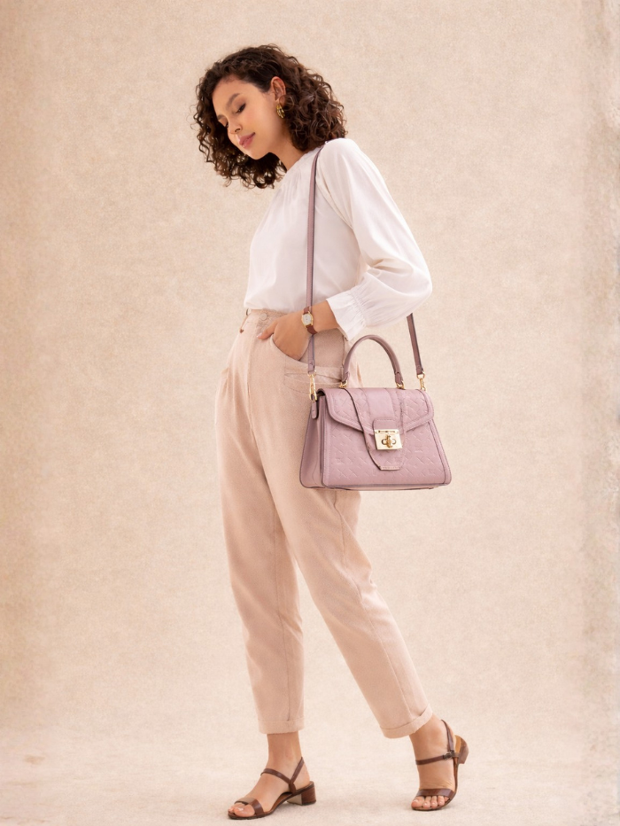 Stylish Embossed purple Chain Lock Top Handle Sling Bag for Women