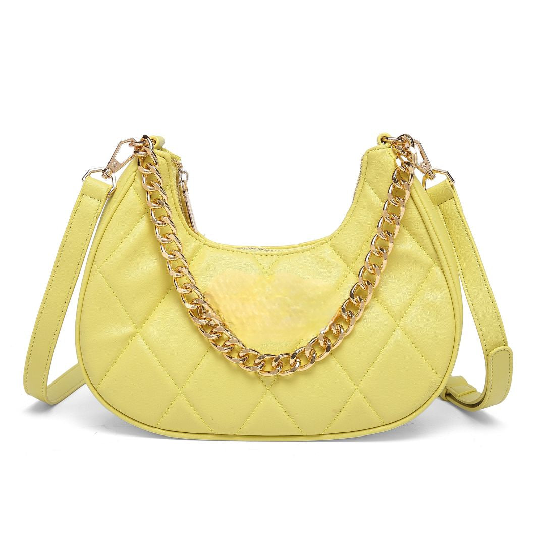 QUILTED LUXE YELLOW CHAIN SHOULDER BAG