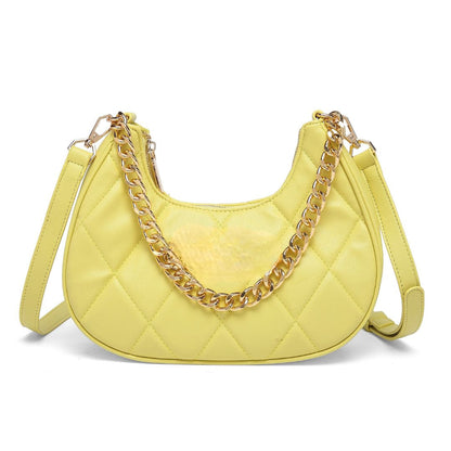 QUILTED LUXE YELLOW CHAIN SHOULDER BAG