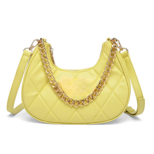 QUILTED LUXE YELLOW CHAIN SHOULDER BAG