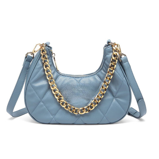 QUILTED LUXE BLUE CHAIN SHOULDER BAG