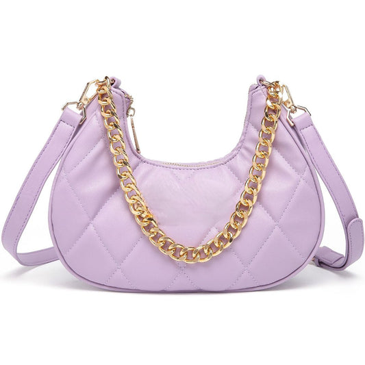 QUILTED LUXE PURPLE CHAIN SHOULDER BAG