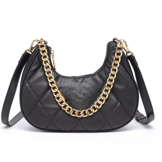 QUILTED LUXE BLACK CHAIN SHOULDER BAG