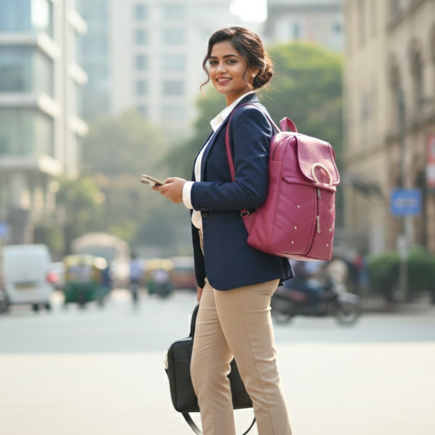 Fashion School & Travel Bag with Gold Decorative Ring and Elegant Everyday Design