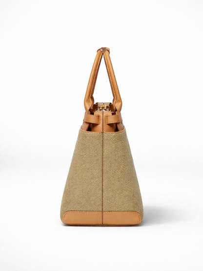 Women's Premium Jute & PU Leather Olive Green Structured Tote Bag