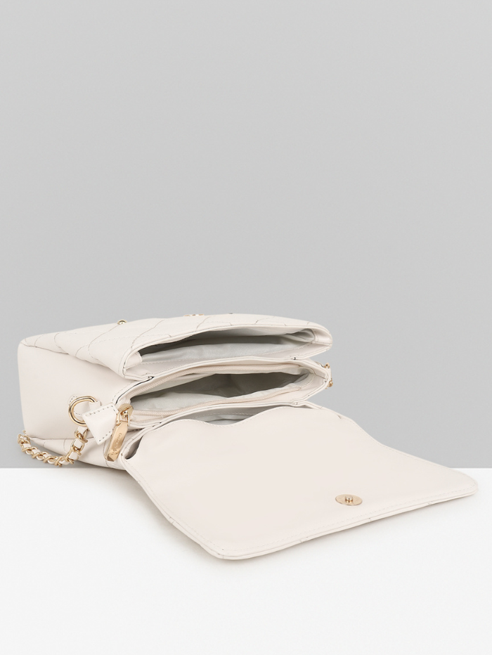 QUILTED STUDDED OFF WHITE LUXE TOP HANDLE HANDBAG