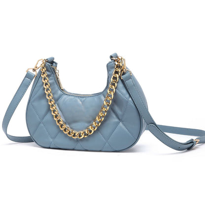 QUILTED LUXE BLUE CHAIN SHOULDER BAG