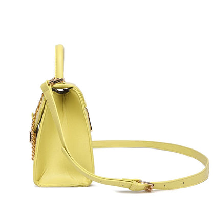 ELEGANT YELLOW LOCK CHAIN STRUCTURED HANDBAG