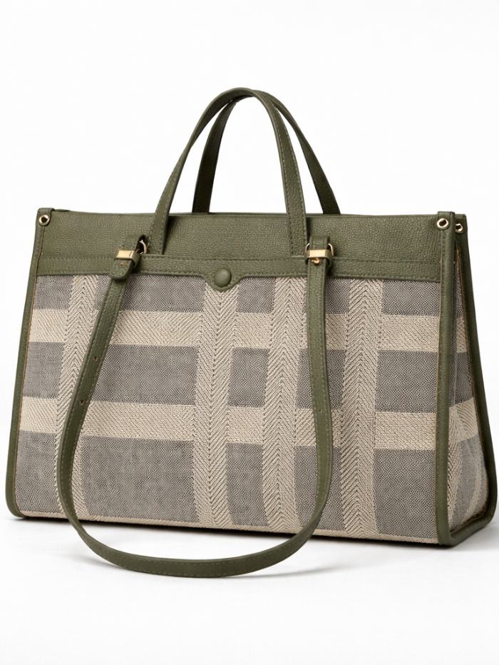 Premium Canvas & PU Leather Office Green Travel Tote Bag for Women