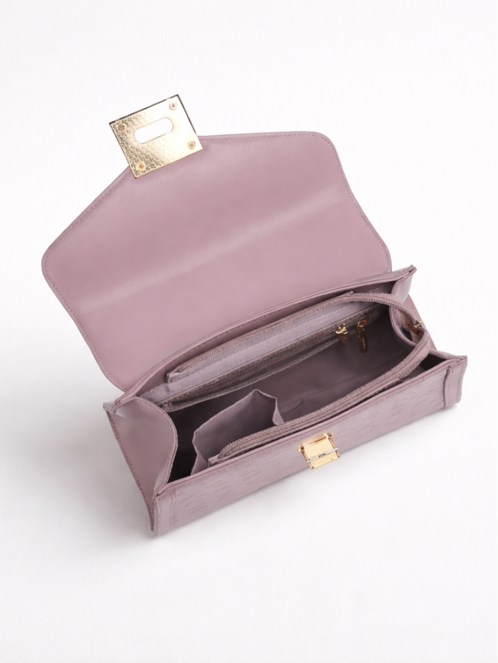 Stylish Embossed purple Chain Lock Top Handle Sling Bag for Women