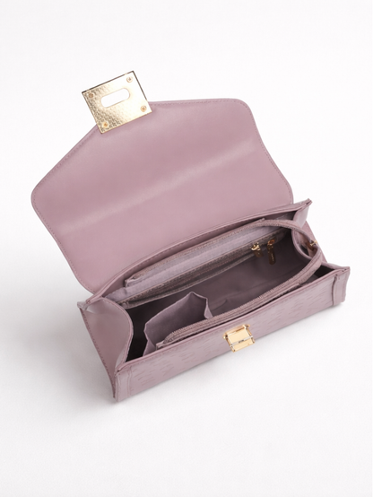 Stylish Embossed purple Chain Lock Top Handle Sling Bag for Women