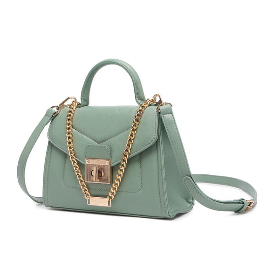 ELEGANT GREEN LOCK CHAIN STRUCTURED HANDBAG