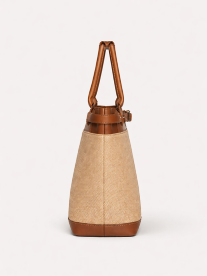 Women's Premium Jute & PU Leather Brown Structured Tote Bag