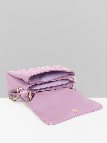 QUILTED STUDDED PURPLE LUXE TOP HANDLE HANDBAG