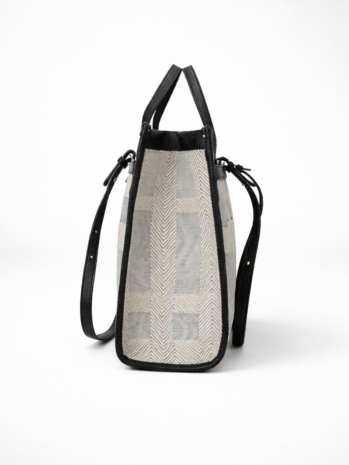 Premium Canvas & PU Leather Office Black Travel Tote Bag for Women