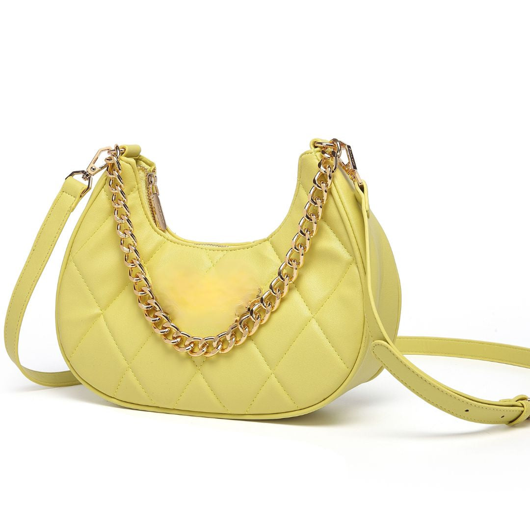 QUILTED LUXE YELLOW CHAIN SHOULDER BAG
