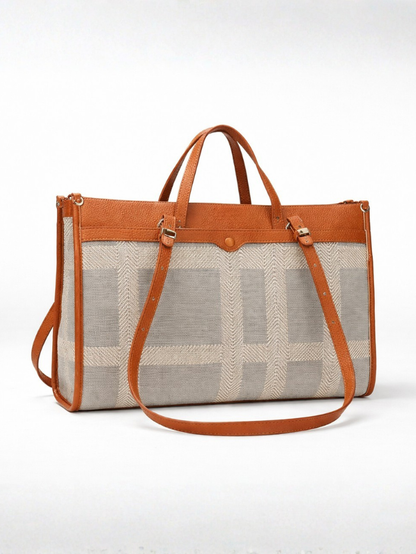 Premium Canvas & PU Leather Office Tan Travel Tote Bag for Women