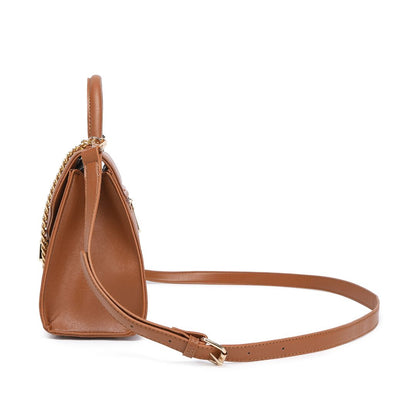 ELEGANT BROWN LOCK CHAIN STRUCTURED HANDBAG