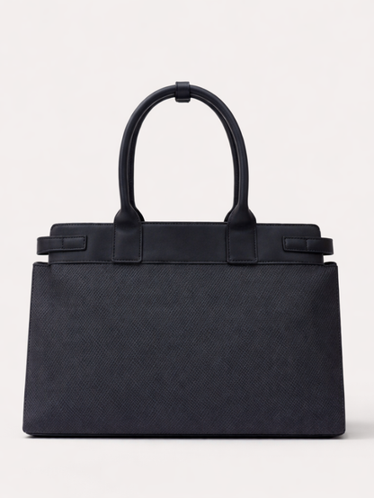 Women's Premium Jute & PU Leather Black Structured Tote Bag