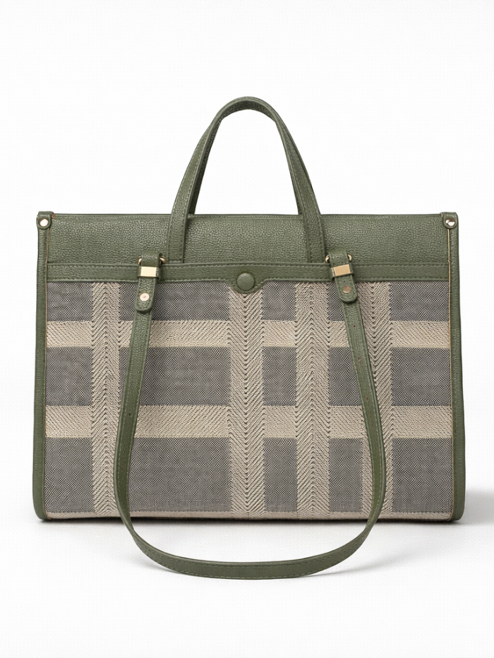 Premium Canvas & PU Leather Office Green Travel Tote Bag for Women