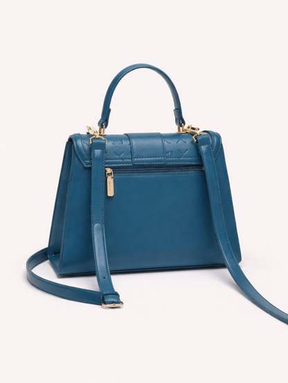 Stylish Embossed Blue Chain Lock Top Handle Sling Bag for Women