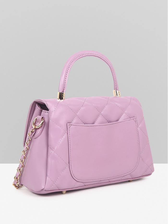 QUILTED STUDDED PURPLE LUXE TOP HANDLE HANDBAG