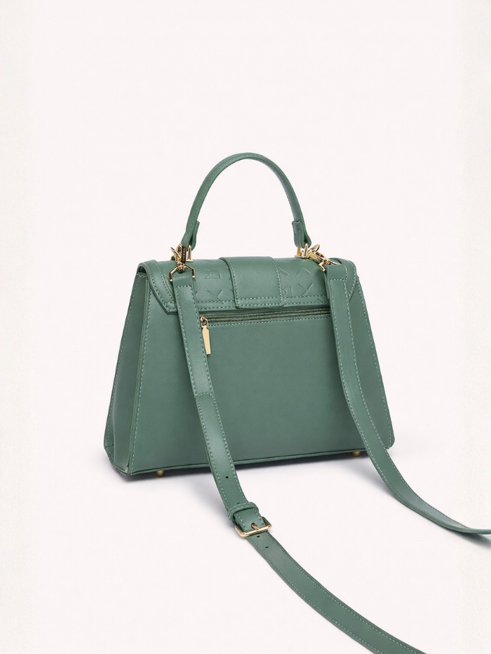 Stylish Embossed Green Chain Lock Top Handle Sling Bag for Women