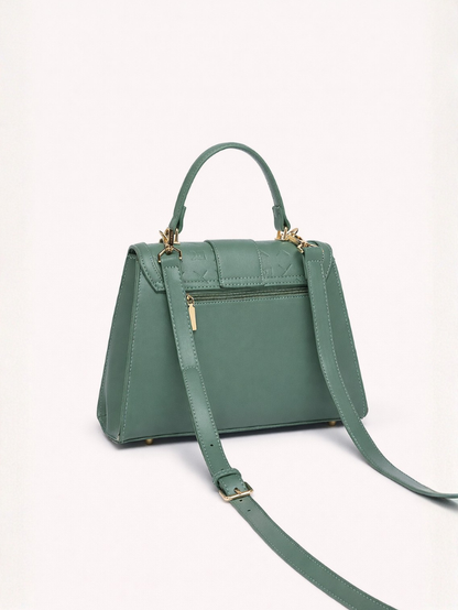 Stylish Embossed Green Chain Lock Top Handle Sling Bag for Women