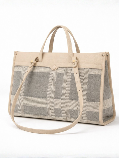 Premium Canvas & PU Leather Office Beige Travel Tote Bag for Women