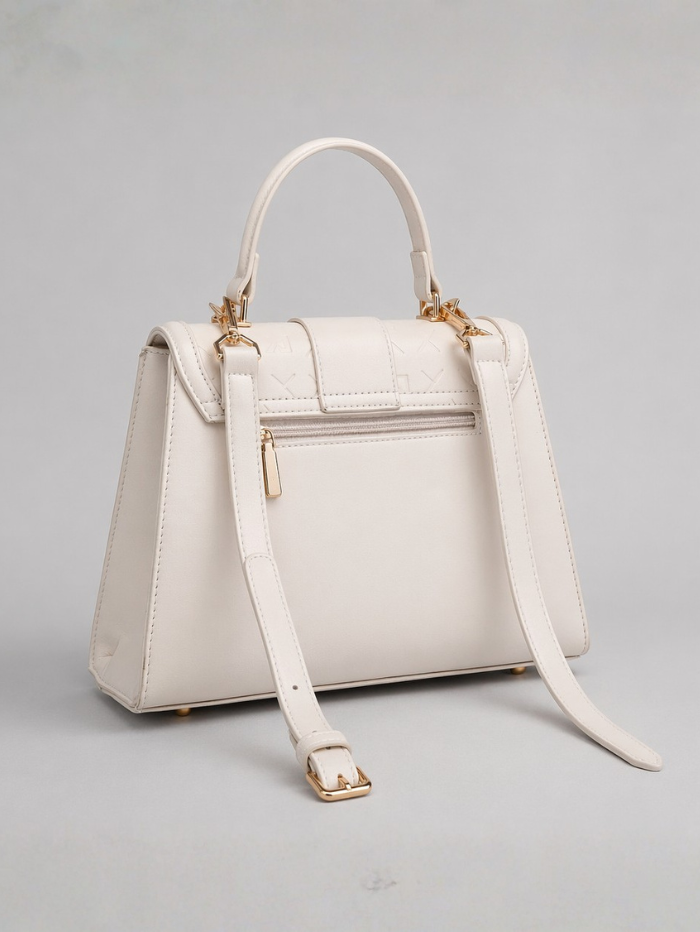 Stylish Embossed Off White Chain Lock Top Handle Sling Bag for Women