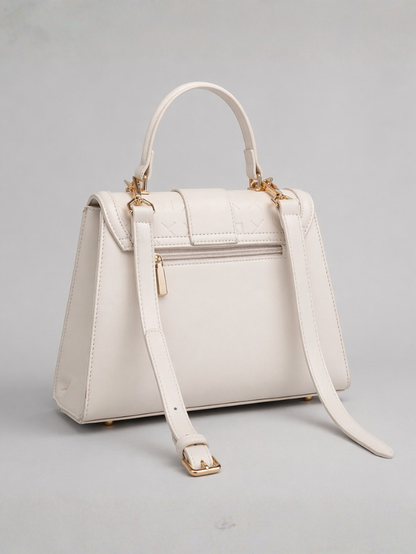 Stylish Embossed Off White Chain Lock Top Handle Sling Bag for Women